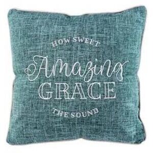 NWT Christian Art Gifts Amazing Grace Throw Pillow Teal Blue 18x18‎ New